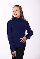 Джемпер гольф для дівчинки в'язка косичка темно-синій розміри 122-164