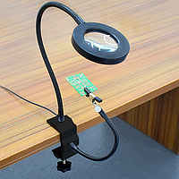 Лупа-лампа 80 мм 5х на гнучкій ніжці з тримачем 3 режими підсвітки