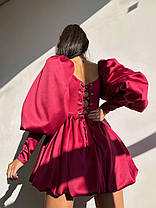 Нарядне жіноче атласне плаття міні з об'ємними рукавами та спідницею балон Smb9480, фото 2