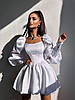 Нарядне жіноче атласне плаття міні з об'ємними рукавами та спідницею балон Smb9480, фото 7