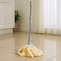 Швабра мотузкова з самовіджимом телескопічна кругла універсальна для миття підлоги ламінату плитки Жовта