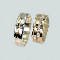 Пара обручальных колец из серебра с золотом