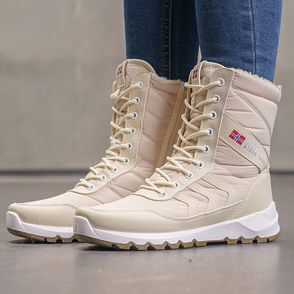 Дутики жіночі бежеві на шнурках не промокаючі, фото 1