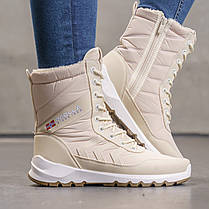 Дутики жіночі бежеві на шнурках не промокаючі, фото 3