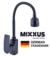 Змішувач для кухні з гнучким душем чорний для кухонної мийки металевий чорного кольору кран із гнучким носиком