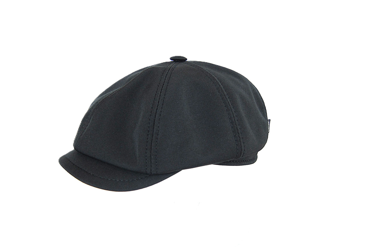 Чоловіча кепка восьмиклинка хуліганка чорна демісезонна із софтшелу-плащівка на флісі  DAVANI 93002