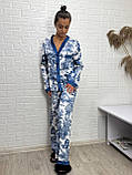 Стильна шовкова піжама рубашка штани у принті, фото 5