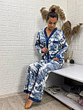 Стильна шовкова піжама рубашка штани у принті, фото 8
