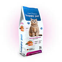 Гіпоалергенний сухий корм для дорослих котів Happy Pet з лососем та креветкою 14 кг