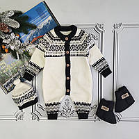 Дитячий білий теплий в'язаний чоловічок, комплект з шапочкою, ромпер для новонароджених