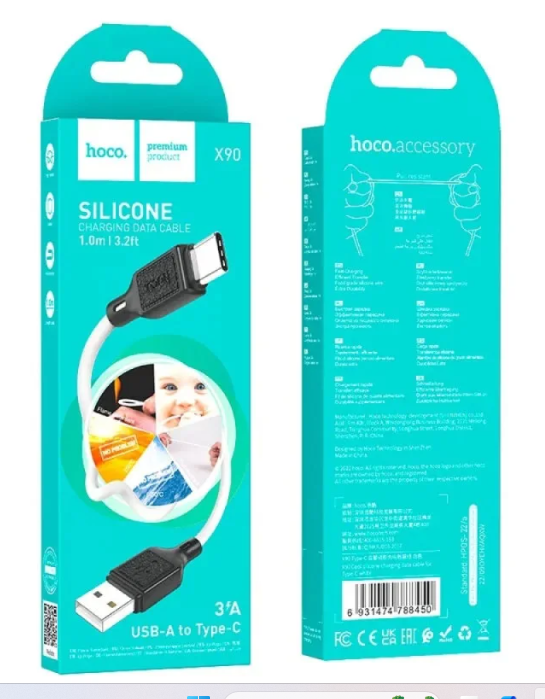 Кабель HOCO X90 Cool silicone charging data cable for Type-C 3A 1m White