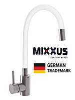 Кухонний змішувач із гнучким білим гусаком на кухонну мийку гнутий білого кольору з гнучким силіконовим виливом suswhite