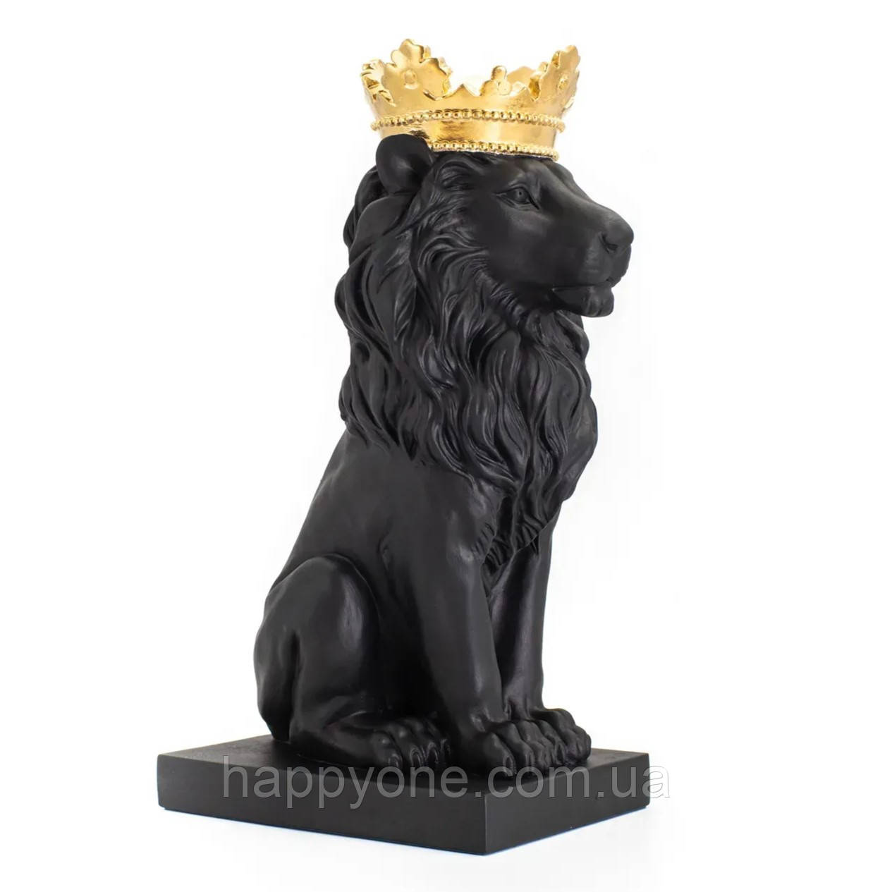 Гіпсова скульптура "Лев з золотою короною" (чорний), 35 см, фото 1