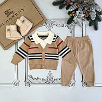 Дитячий бежевий в'язаний костюм Берберрі для новонароджених