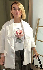 Жакет білий лляний вільного крою KAPTSOVA MKKS225-4