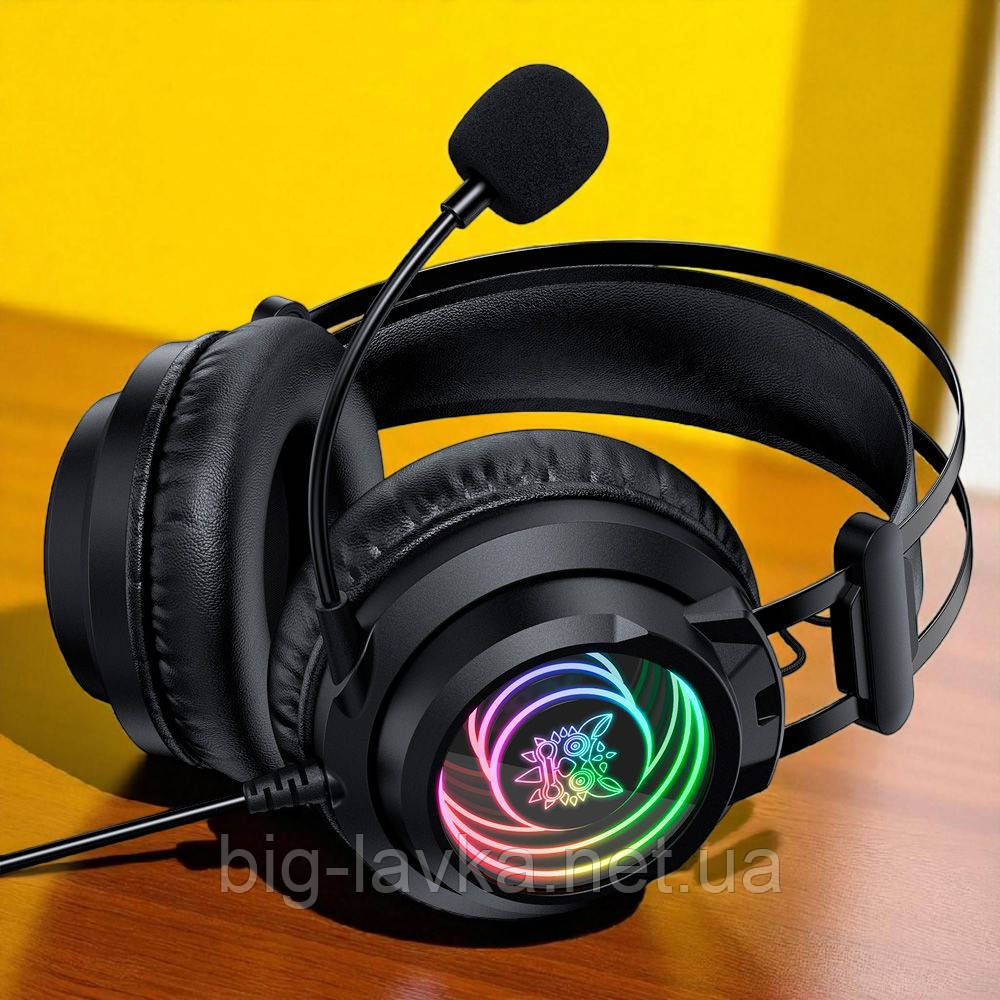 Навушники ONIKUMA X80 з RGB-підсвічуванням і мікрофоном дротові геймерські  Чорний, фото 1