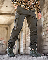 Теплые штаны для военных карго мужские Soft shell на флисе Олива Хаки, армейские штаны осенние