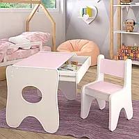 Набір дитячих меблів столик з ящиком та стільчик 70×45×51, стіл та стілець для дітей, білий з рожевим