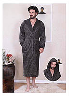 Халат мужской бамбуковый с капюшоном 9024, Хаки, L