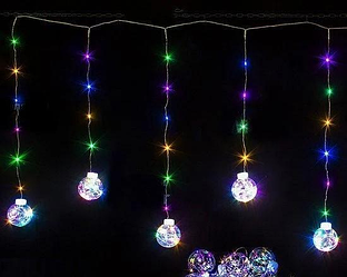 Гірлянда RD-9015 Штора 200LED 10 кульок по 8 см, підвішених під ними, завширшки 3 см (контрол.220V) з хвіст. заг