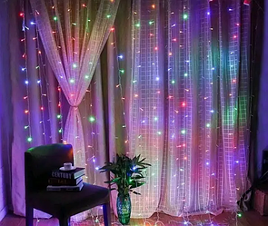 Світлодіодна гірлянда штора-завіса на Новий рік " Водоспад" 3х2м 240 LED відтінок світіння Різнобарвний RGB
