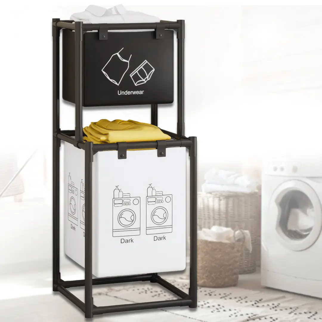 Подлоговий дворівневий кошик для білизни на 2 відділення SKLM-23 97х31х44 см