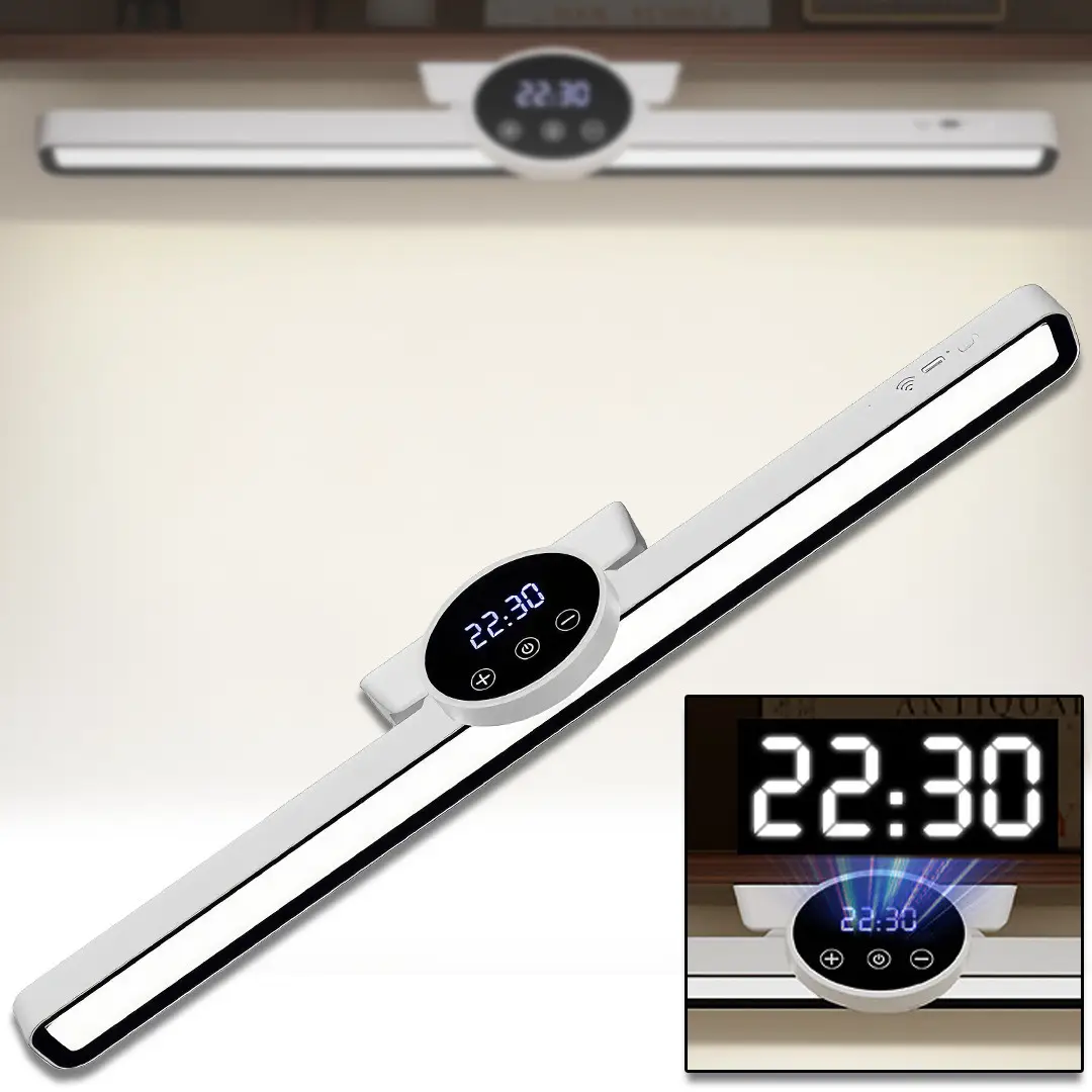 Підвісна світлодіодна лампа 55 см на акумуляторі з годинником Біла 5 рівнів яскравості