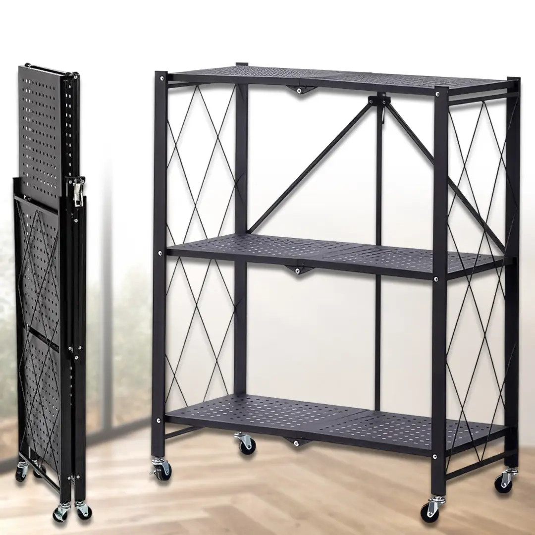 Складна підлогова металева 3 ярусна полиця на колесах DZD-3F