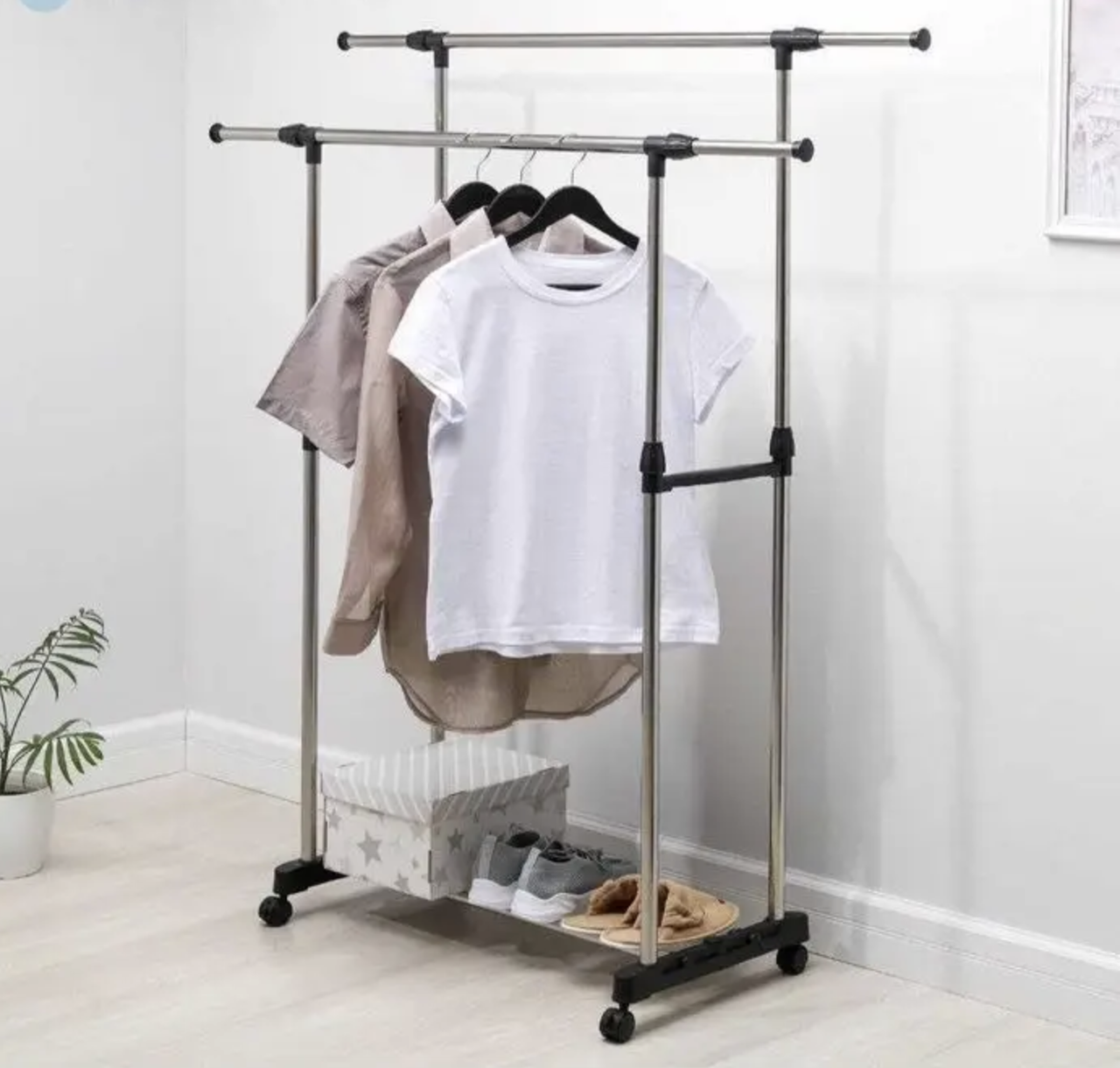 Вішак-стійка для одягу телескоп. Double Pole DC-0028 (155/75/35см)