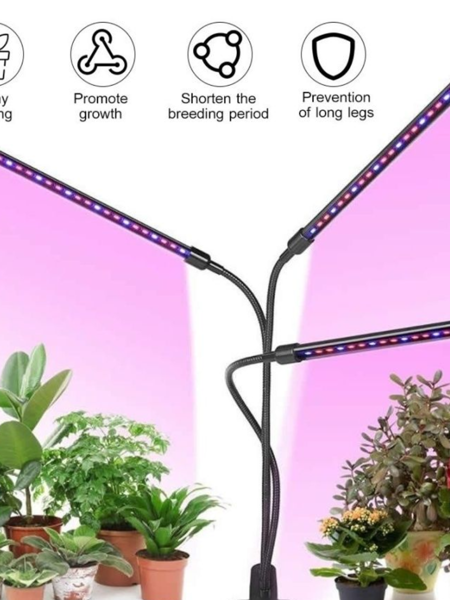 Ультрафіолетова лампа для рослин j22wl-03 LED LIGHT Повний спектр 3 голови LED