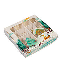 Коробка 150х150х30 (на 16 цукерок) з вікном "Різдво"