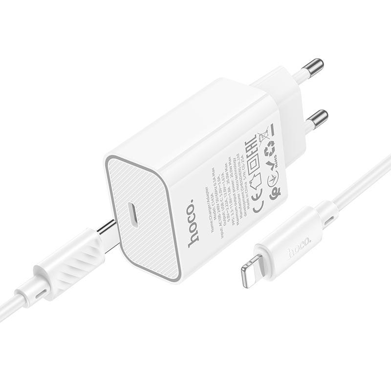 Адаптер сетевой HOCO Type-C to Lightning Benefit single port charger set C143A |1Type-C, 3A/20W, PD/QC| Black, фото 1