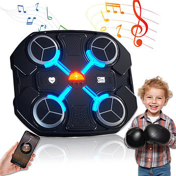 Боксерський тренажер з музикою та підсвічуванням 32х28 см Чорна Настінна мішень для боксу з рукавичками