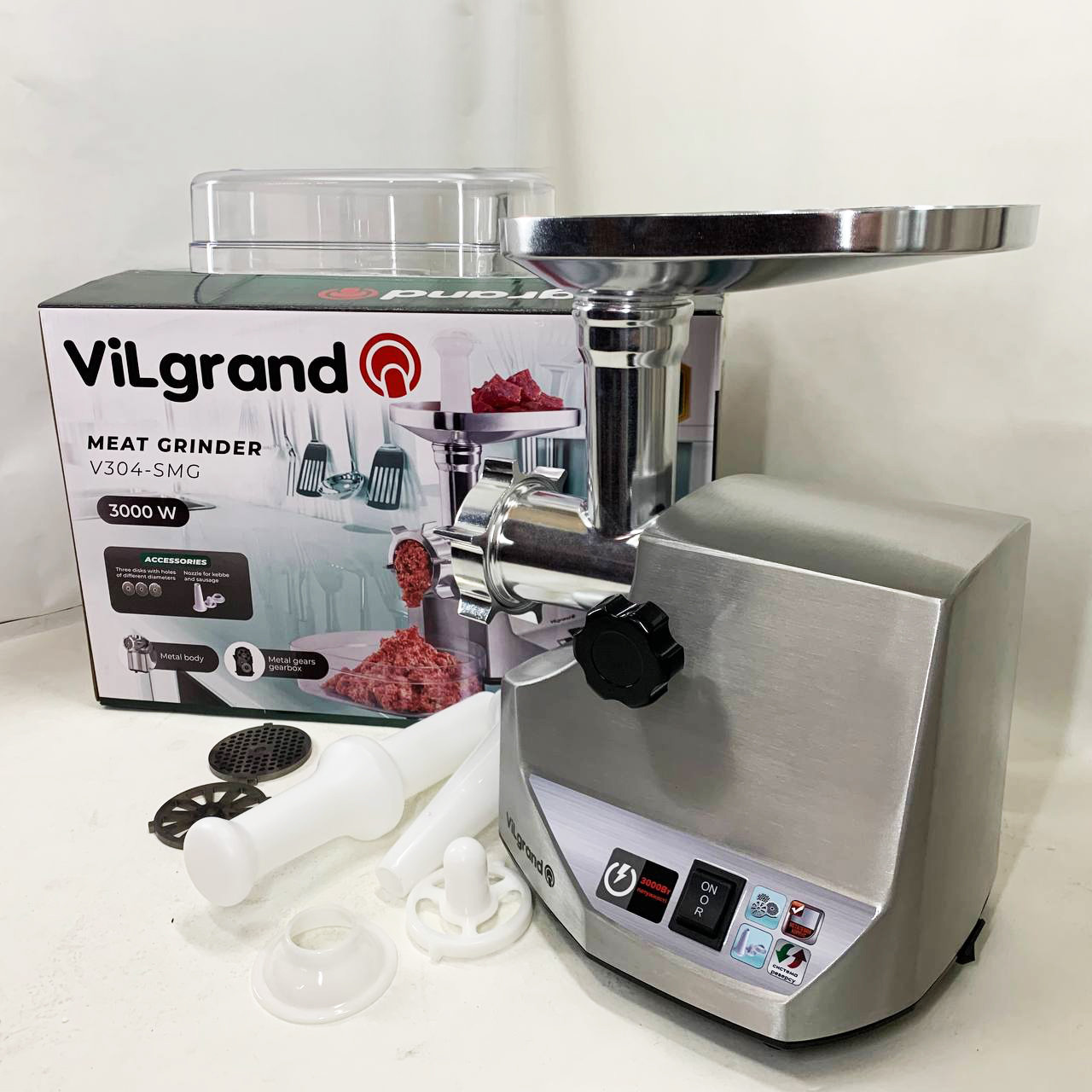 М'ясорубка з реверсом потужна багатофункціональна м'ясорубка ViLgrand V304-SMG 3000 Вт YB-53