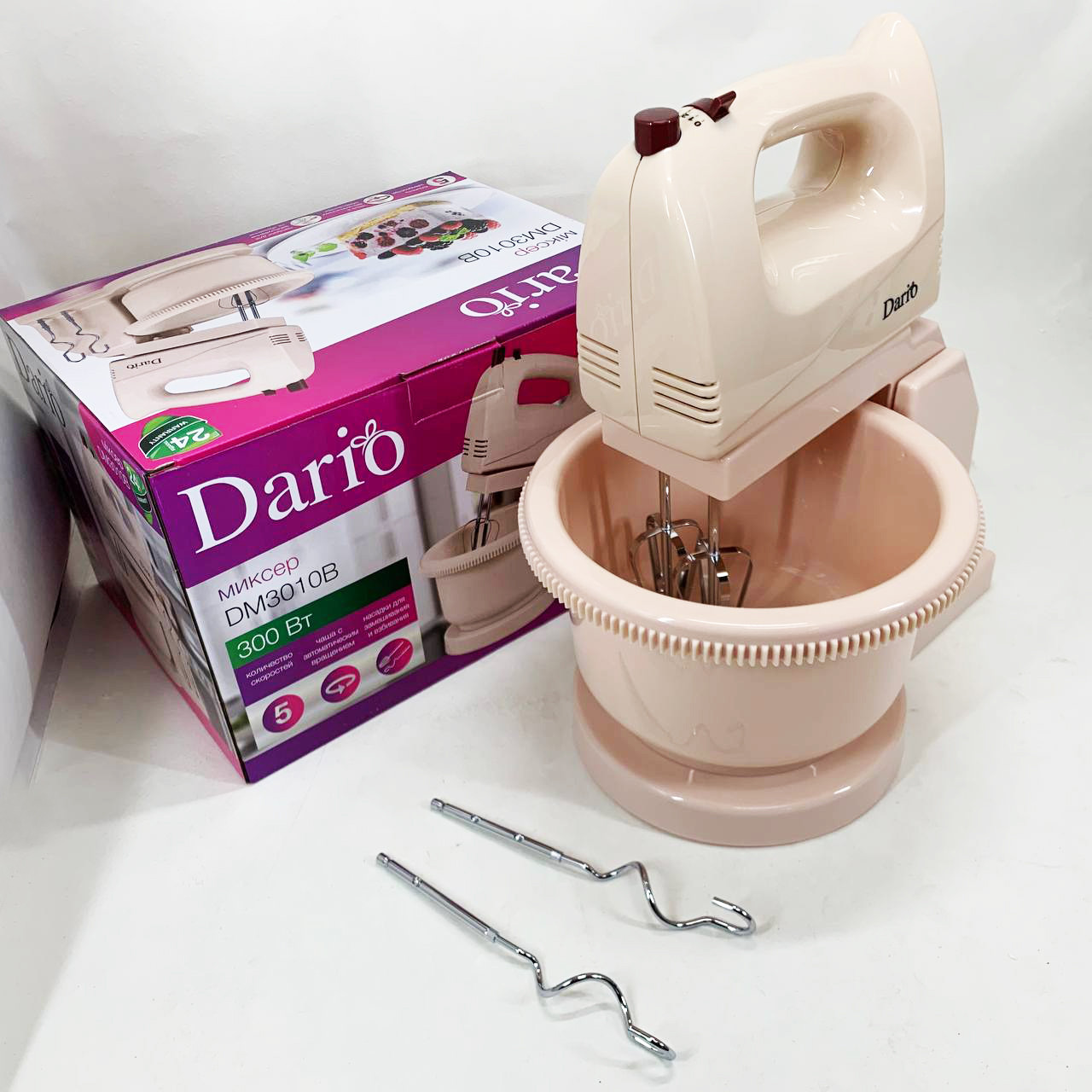 Міксер зі змінними насадками стаціонарний Dario DM3010B 300 Вт, Міксер для замішування тіста ручний OV-26