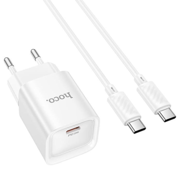 СЗУ Hoco C146A Charm single port PD20W charger set(Type-C to Type-C)(EU) White