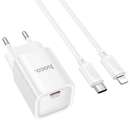 СЗУ Hoco C148A Charm single port PD30W charger set(Type-C to iP)(EU) White, фото 1