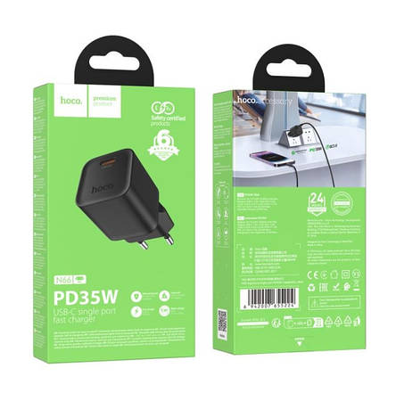 МЗП Hoco N66 Ingenious single port PD35W charger(EU) Black, фото 2