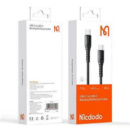 Кабель McDodo Type-C to Type-C 60W Data Cable 3m Black, фото 2
