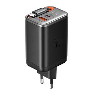 СЗУ McDodo 67W 1C+1A Digital Display GaN Charger Built-in 65cm retractable USB-C Cable(EU) Black, фото 1