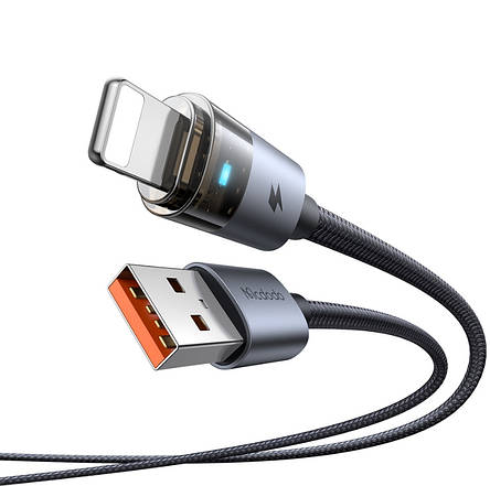Кабель McDodo Lightning Transparent Cable with Charging Light 1.2m CA-6910 Black, фото 2