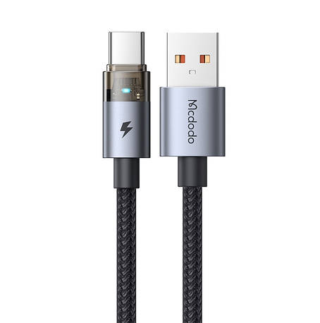 Кабель McDodo USB-C Transparent Cable with Charging Light 1.2m CA-6890 Black, фото 1