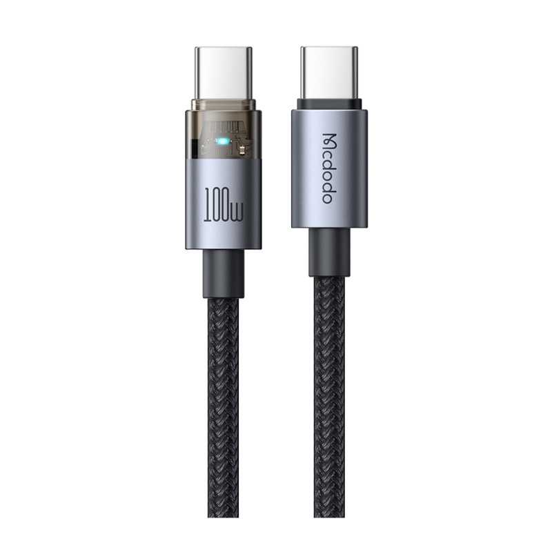 Кабель McDodo 100W USB-C to USB-C Transparent Cable with Charging Light 1.2m CA-5580 Black