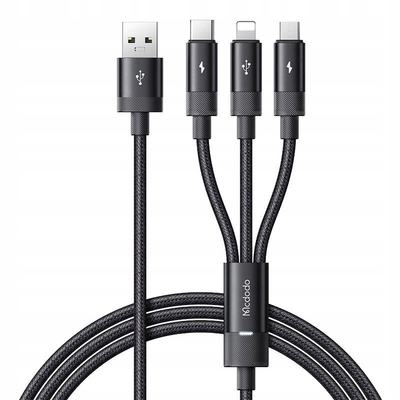 Кабель McDodo 3 in 1 USB-A to USB-C+Lightning+Micro USB Data Cable 1.2M CA-5790 Black