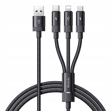 Кабель McDodo 3 in 1 USB-A to USB-C+Lightning+Micro USB Data Cable 1.2M CA-5790 Black, фото 1
