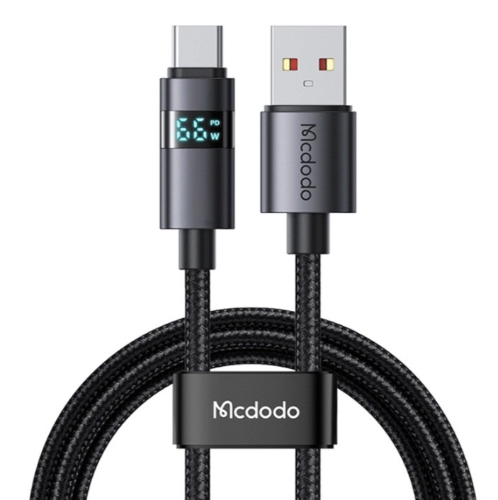 Кабель McDodo Horizontal LED Display 6A USB-A to USB-C Data Cable 1.2m CA-6520 Black