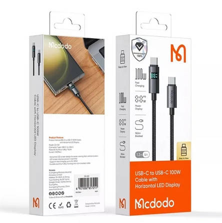 Кабель McDodo Horizontal LED Display 100W USB-C to USB-C Data Cable 1.2m CA-5610 Black, фото 2