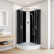 Душовий бокс KO&PO 6022 G 90х90х200 см на низькому піддоні без даху сатин скло тоноване розсувні двері, фото 2