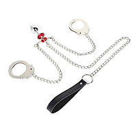 Анальна пробка з наручниками та повідцем.БДСМ атрибут.