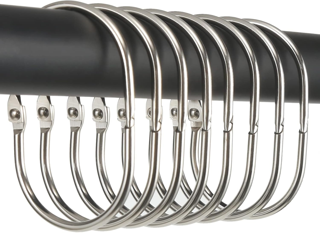 Goowin 24 шт. Кільця для душової шторки, овальні гачки, що защіпаються, з нержавіючого металу, нікель, фото 1